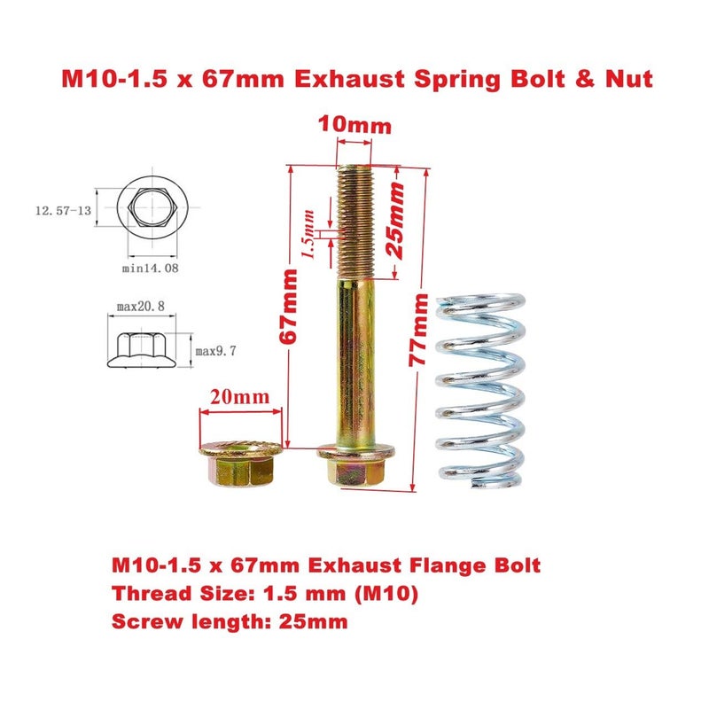 Rwraps 2-Pack Exhaust Bolt and Spring M10-1.5x67mm Exhaust Spring Bolt & Nut Harware kit - Image 2